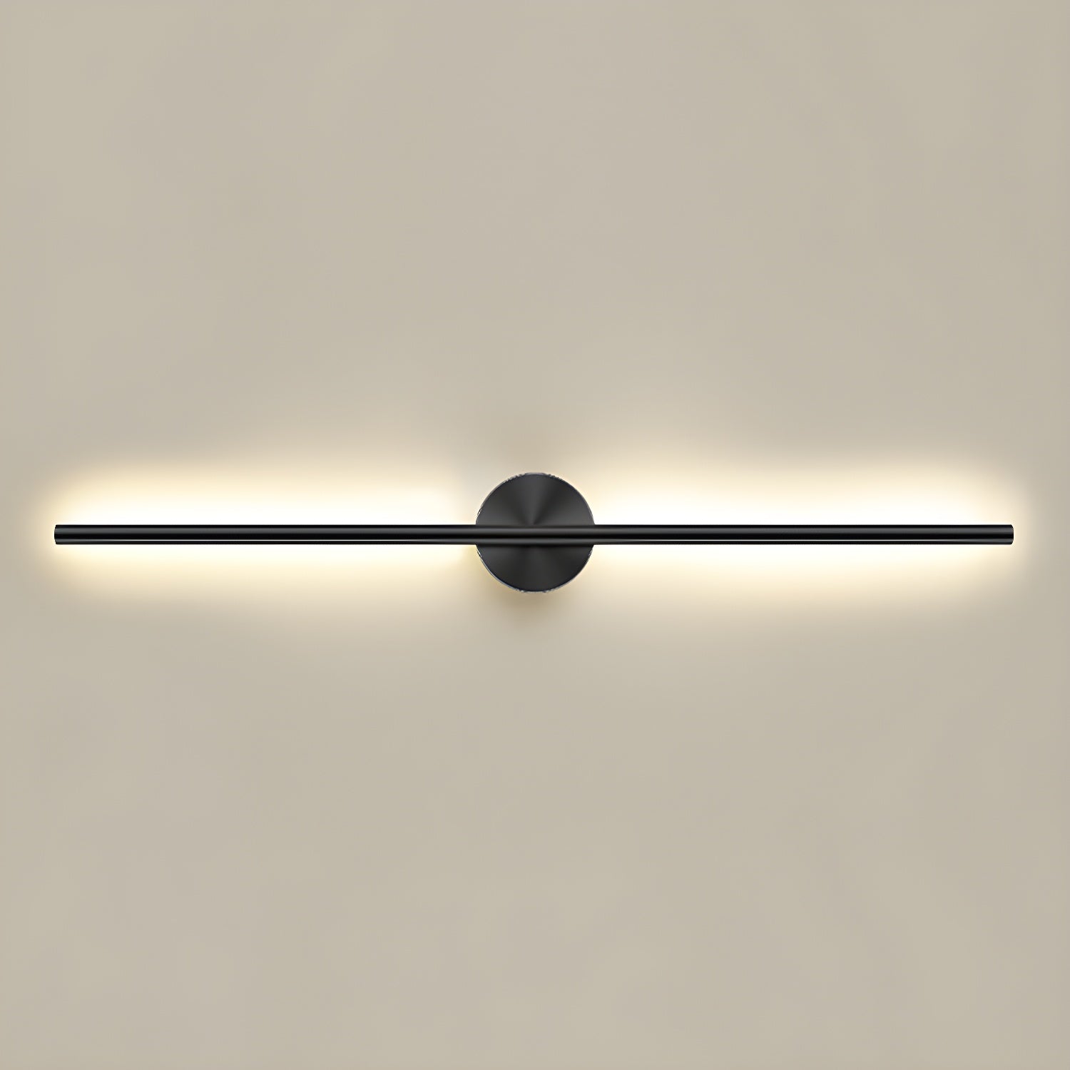 Gold linear sconce mounted above a console in a hallway