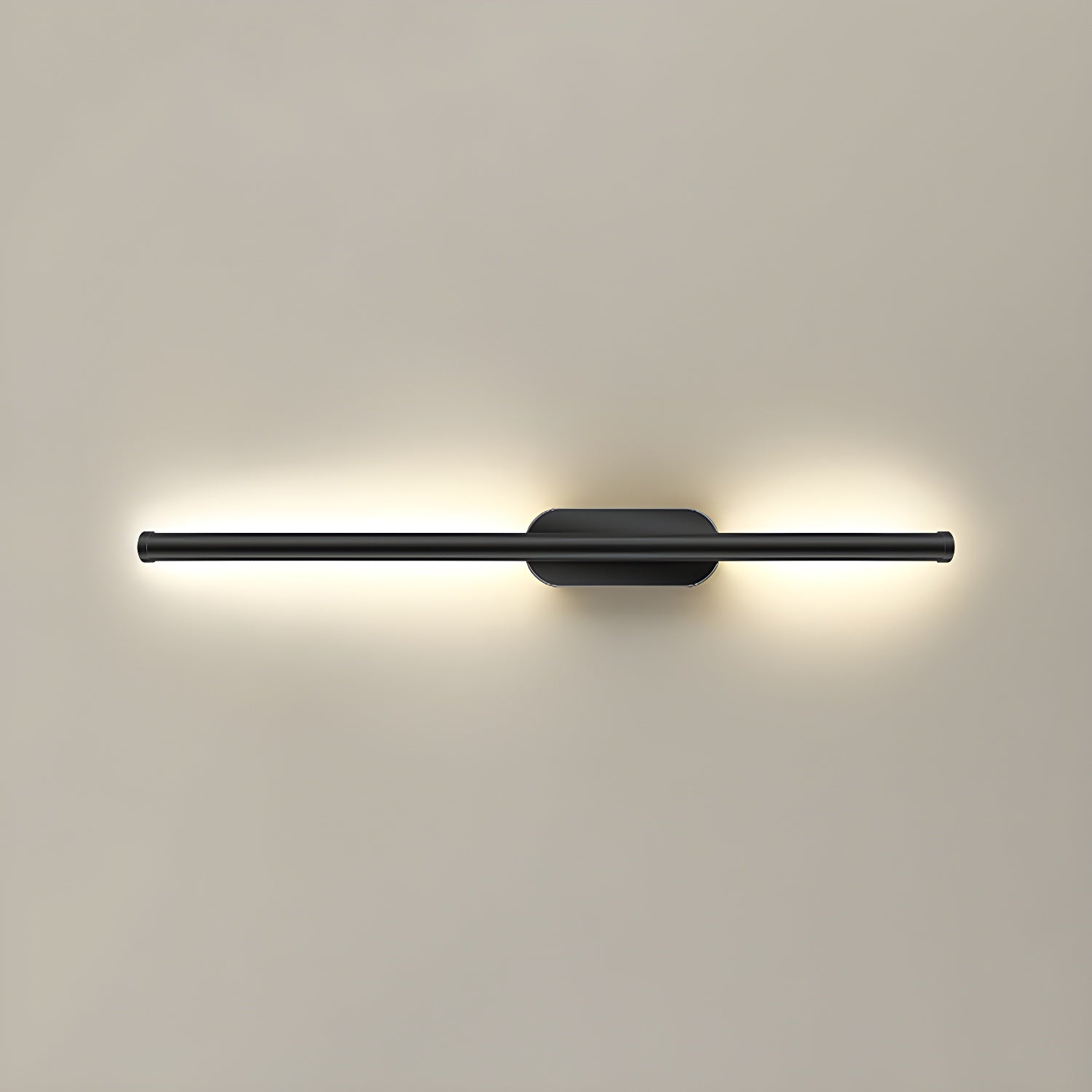 Linear LED sconce mounted vertically beside a bedroom headboard