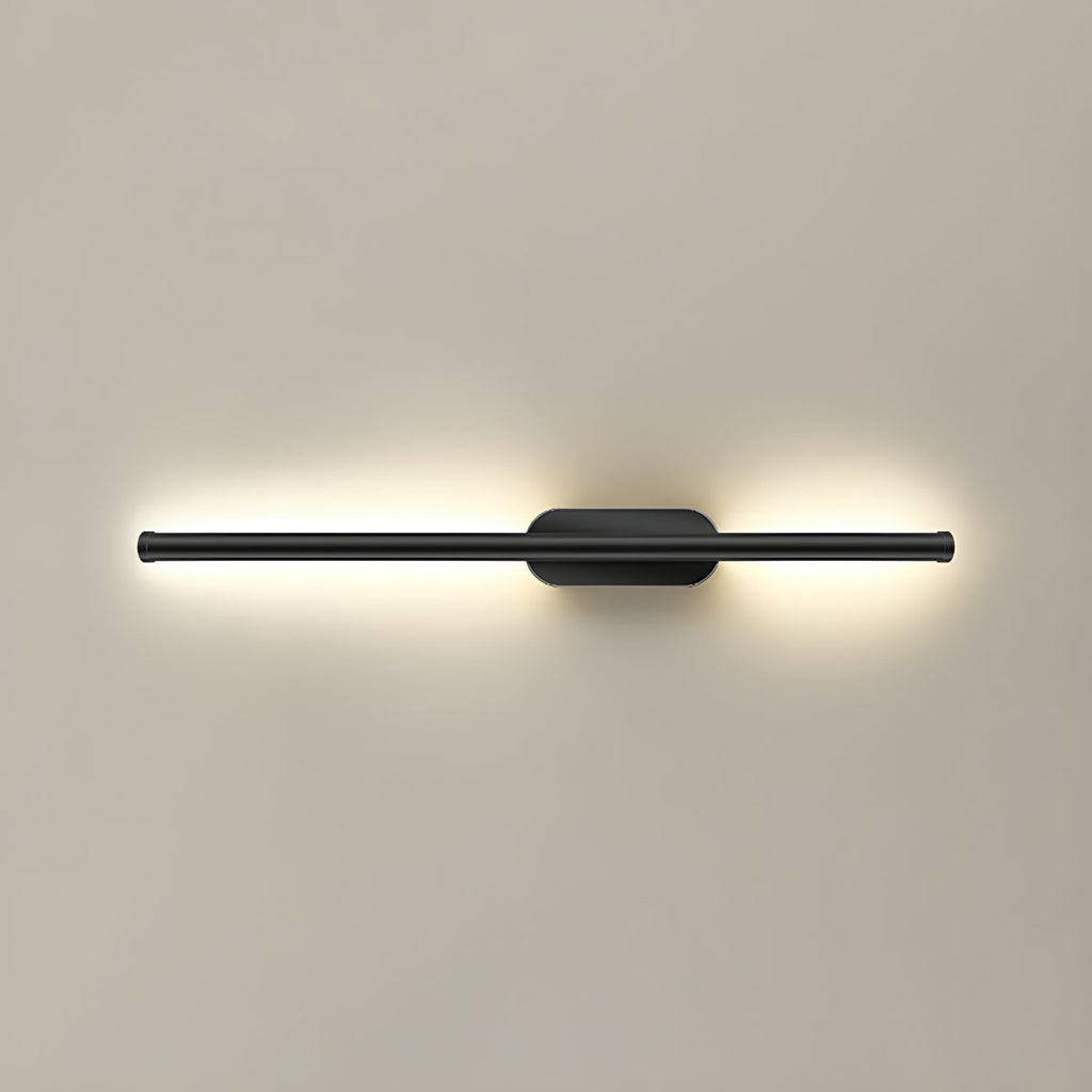 Warm dimmable linear wall sconce lighting a minimal entryway