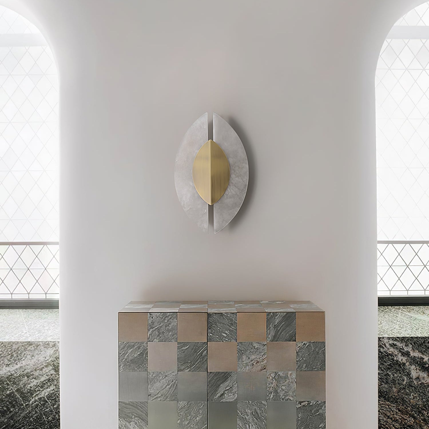 Solari Alabaster Leaf-væglampe, guldfinish, G9-pære, fast installation