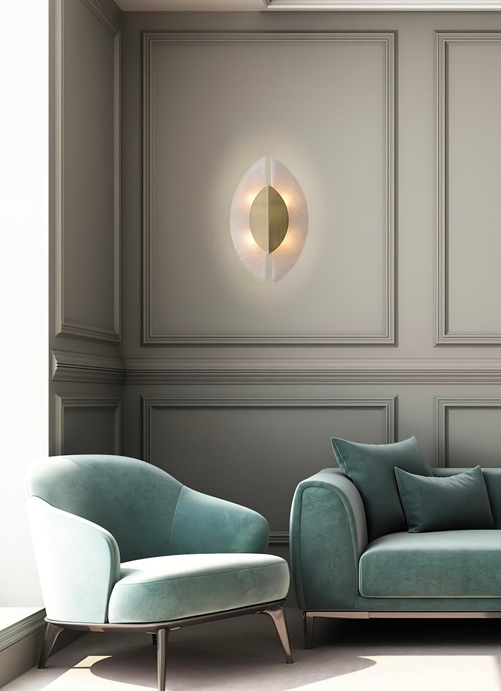 Solari Alabaster Leaf-væglampe, guldfinish, G9-pære, fast installation
