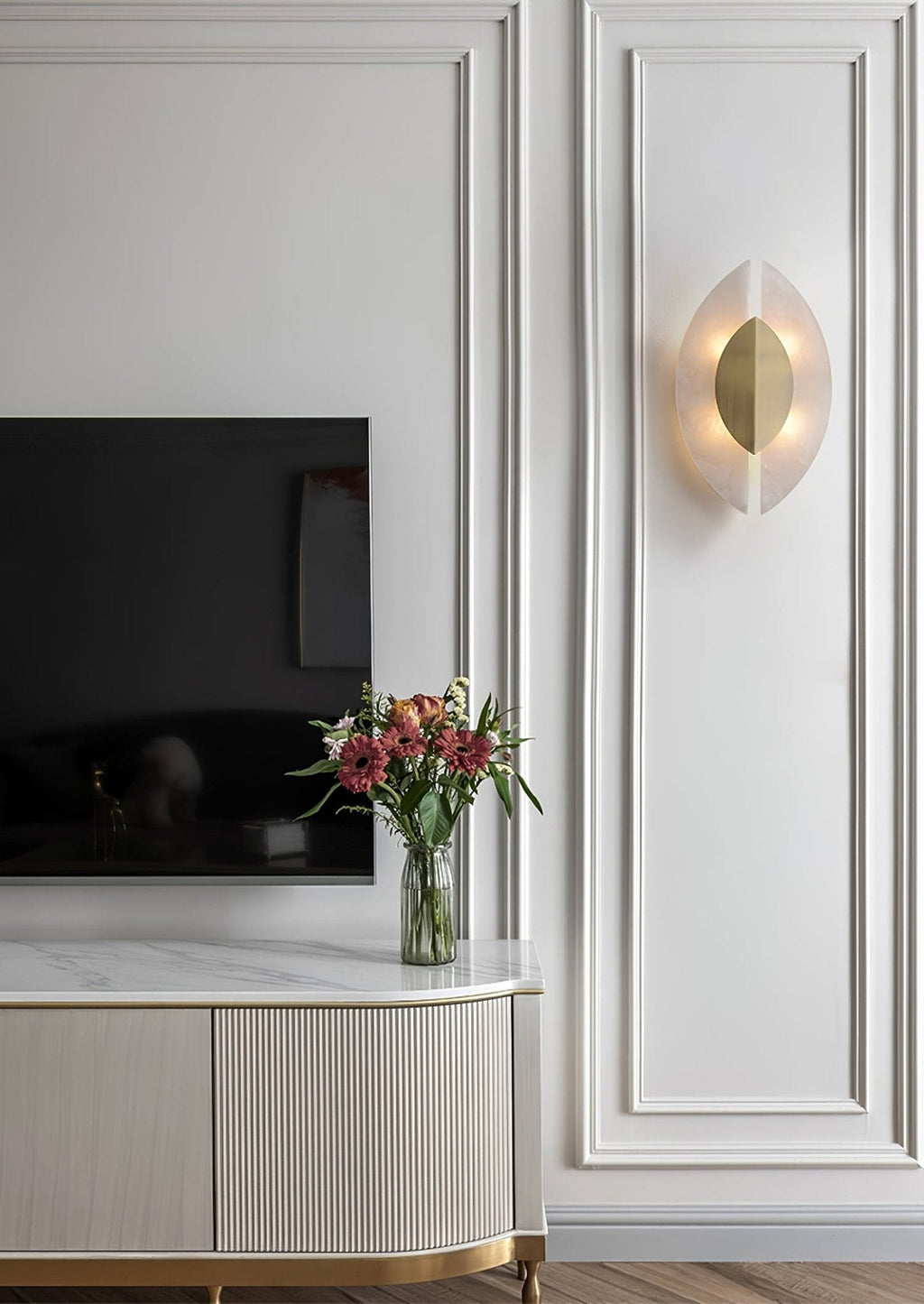 Solari Alabaster Leaf-væglampe, guldfinish, G9-pære, fast installation