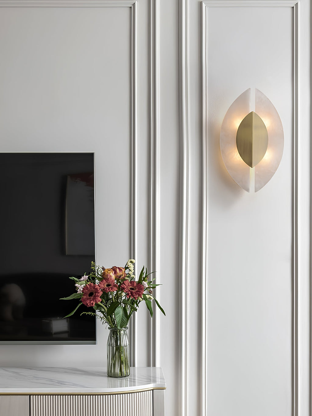 Solari Alabaster Leaf-væglampe, guldfinish, G9-pære, fast installation