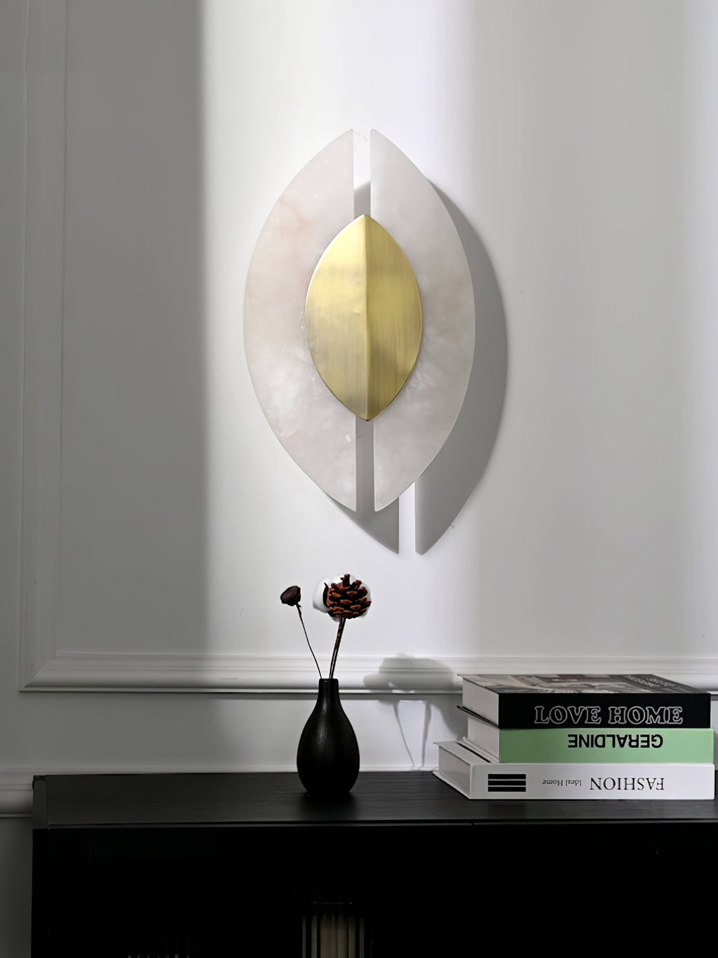 Solari Alabaster Leaf-væglampe, guldfinish, G9-pære, fast installation