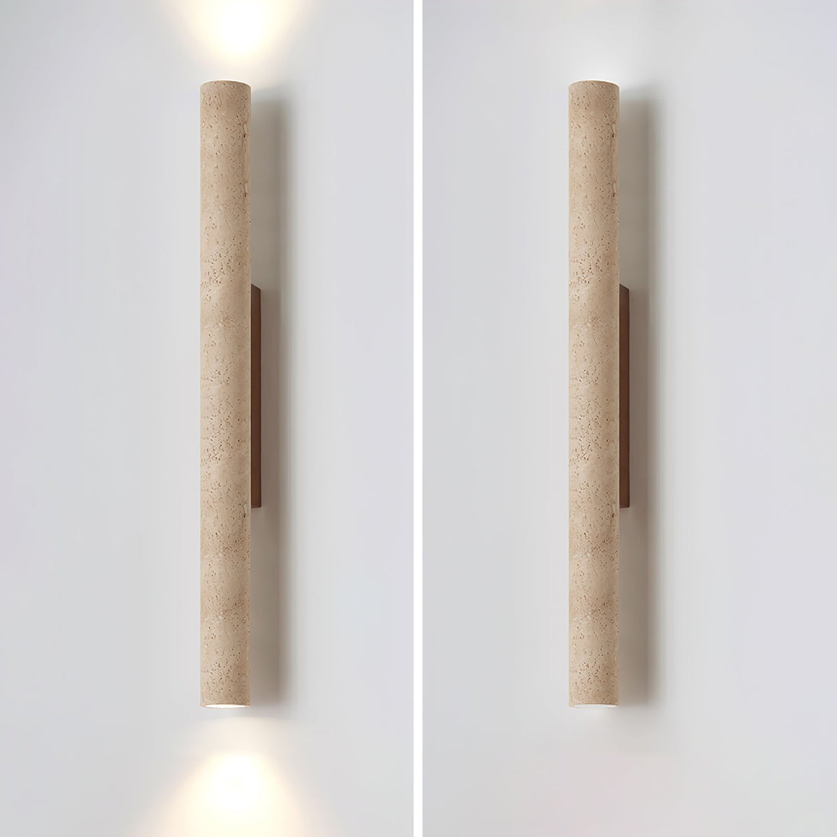 Two studio views of this Clérachic wall light sit side by side against a plain wall.