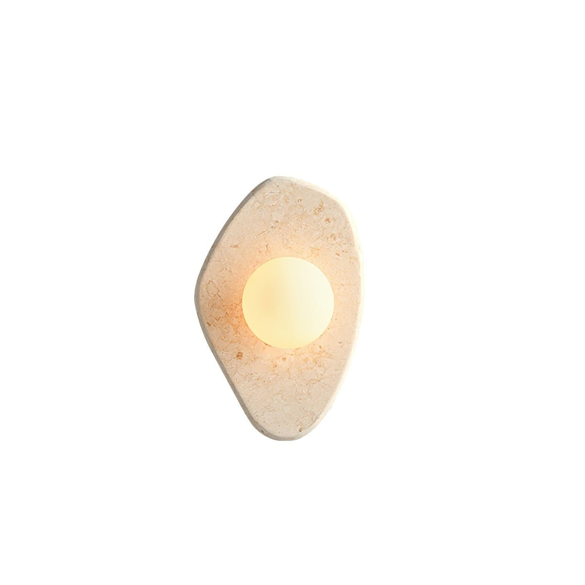 Small beige stone wall light from Clérachic, lit, photographed against a plain white studio background.