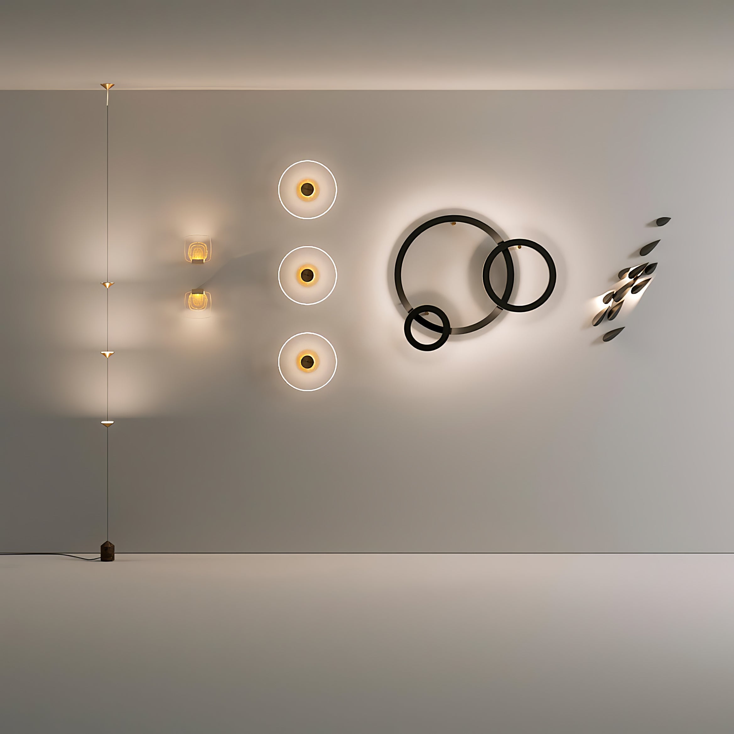 Gulvlampe, Soreluna marmorfod, koniske metalskærme, integreret LED 3000K