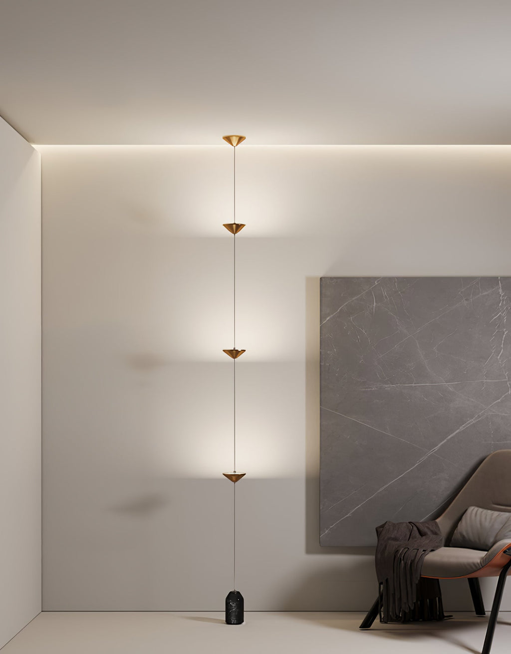 Gulvlampe, Soreluna marmorfod, koniske metalskærme, integreret LED 3000K