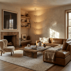 Floor lamp with warm light over a quiet reading corner