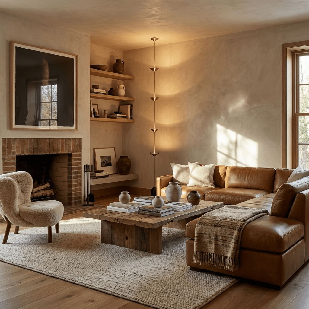 Floor lamp with warm light over a quiet reading corner