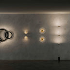 Floor lamp with multiple conical shades in an evening interior