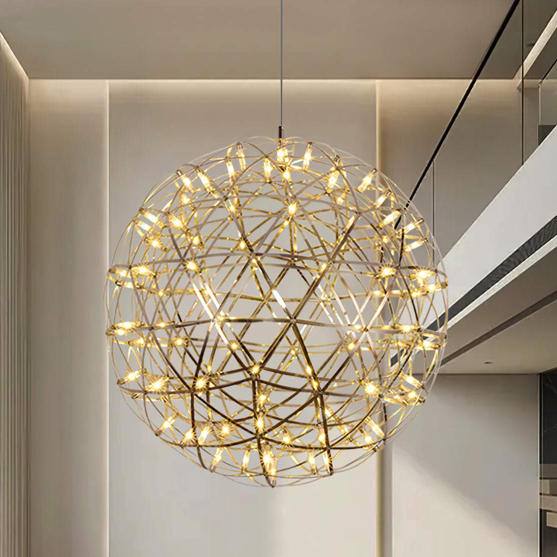 Spark Ball Pendant Light, Stainless Steel Sphere, Warm White LED