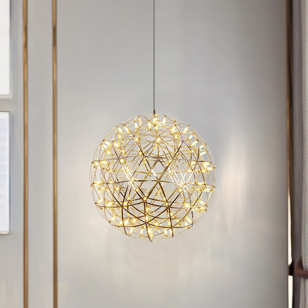 Spark Ball Pendant Light, Stainless Steel Sphere, Warm White LED