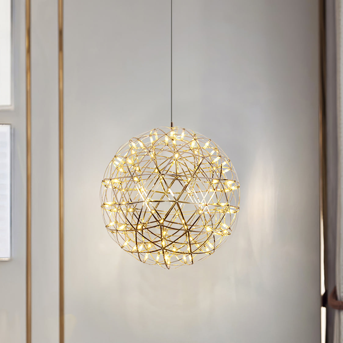 Spark Ball Pendant Light, Stainless Steel Sphere, Warm White LED