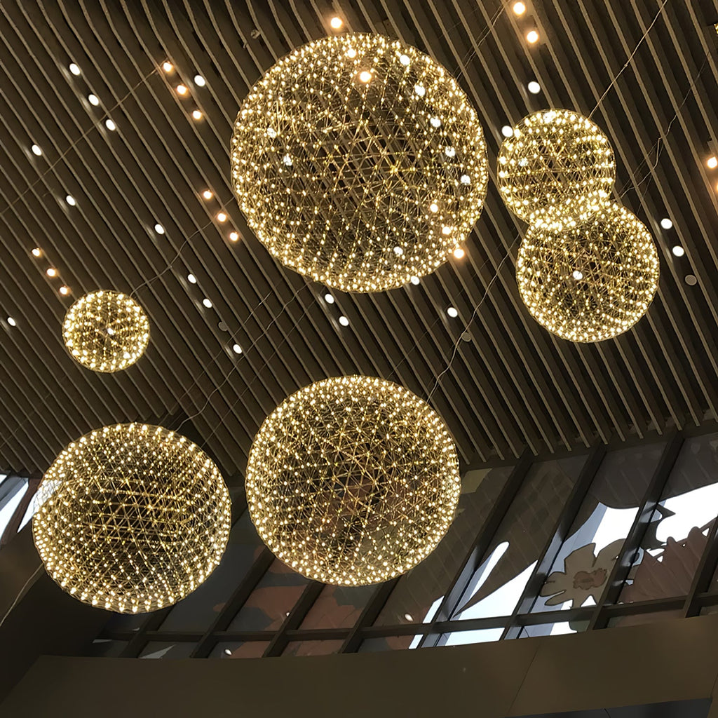 Spark Ball Pendant Light, Stainless Steel Sphere, Warm White LED