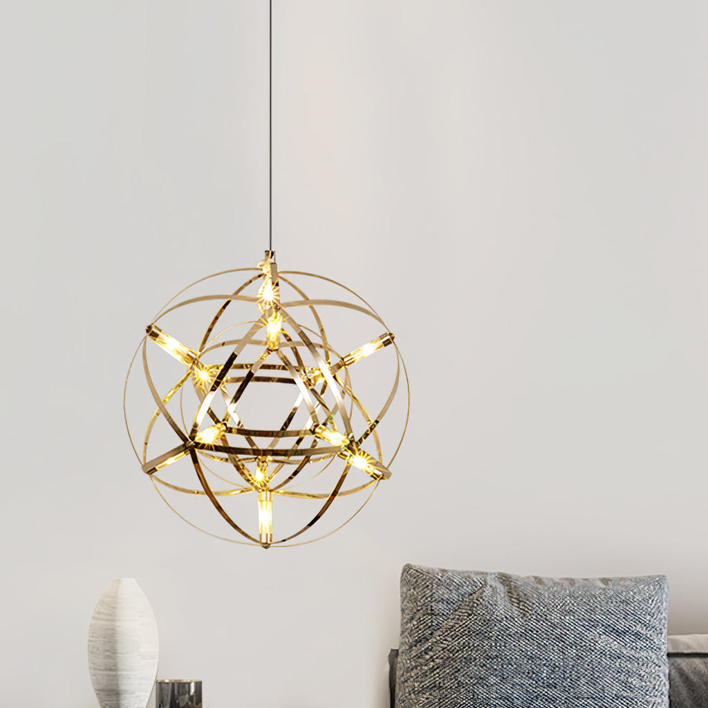 Spark Ball Pendant Light, Stainless Steel Sphere, Warm White LED