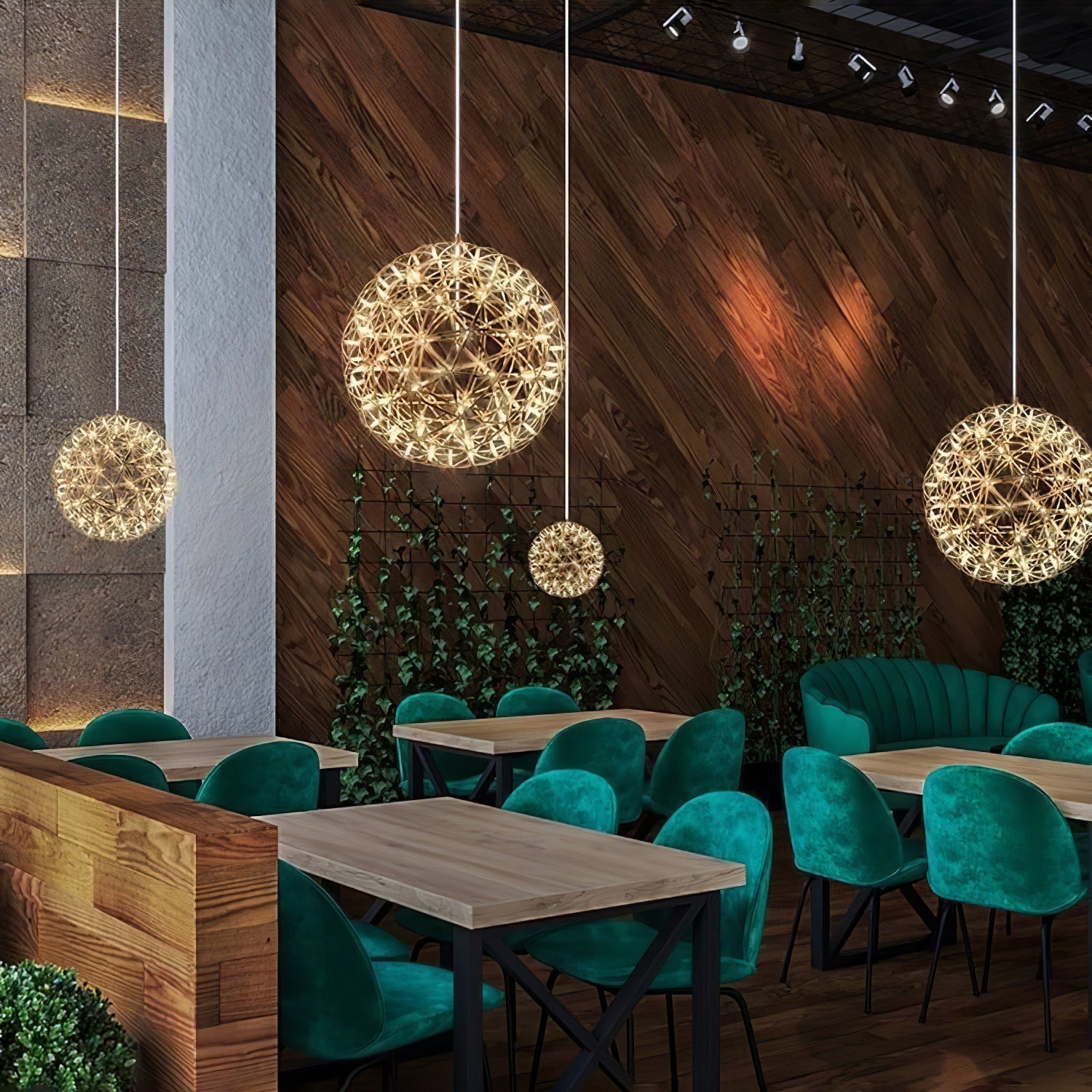 Spark Ball Pendant Light, Stainless Steel Sphere, Warm White LED