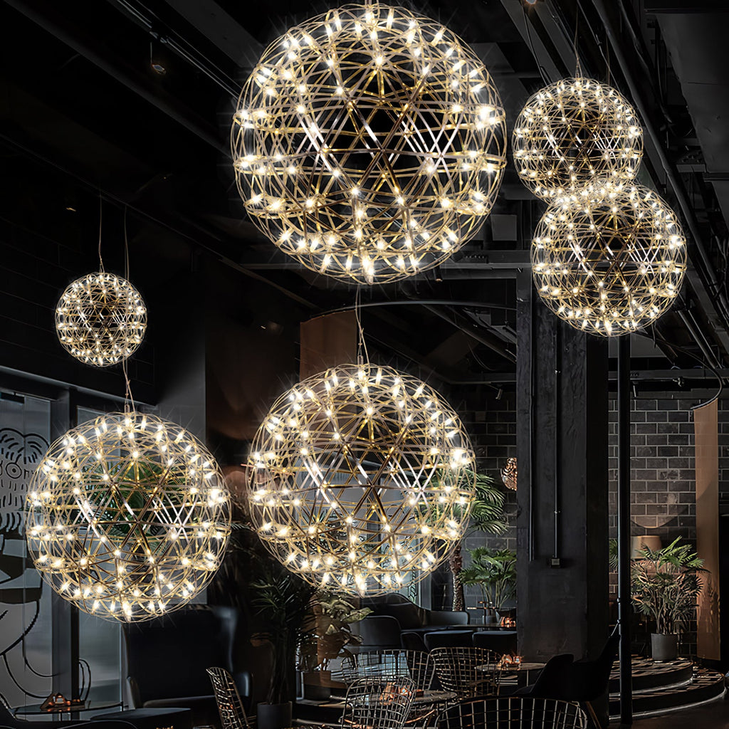 Spark Ball Pendant Light, Stainless Steel Sphere, Warm White LED