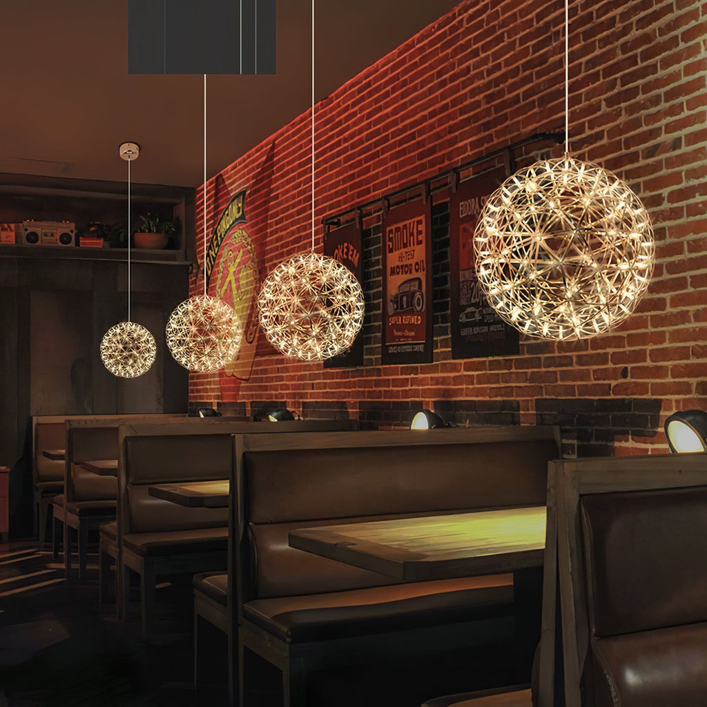 Spark Ball Pendant Light, Stainless Steel Sphere, Warm White LED