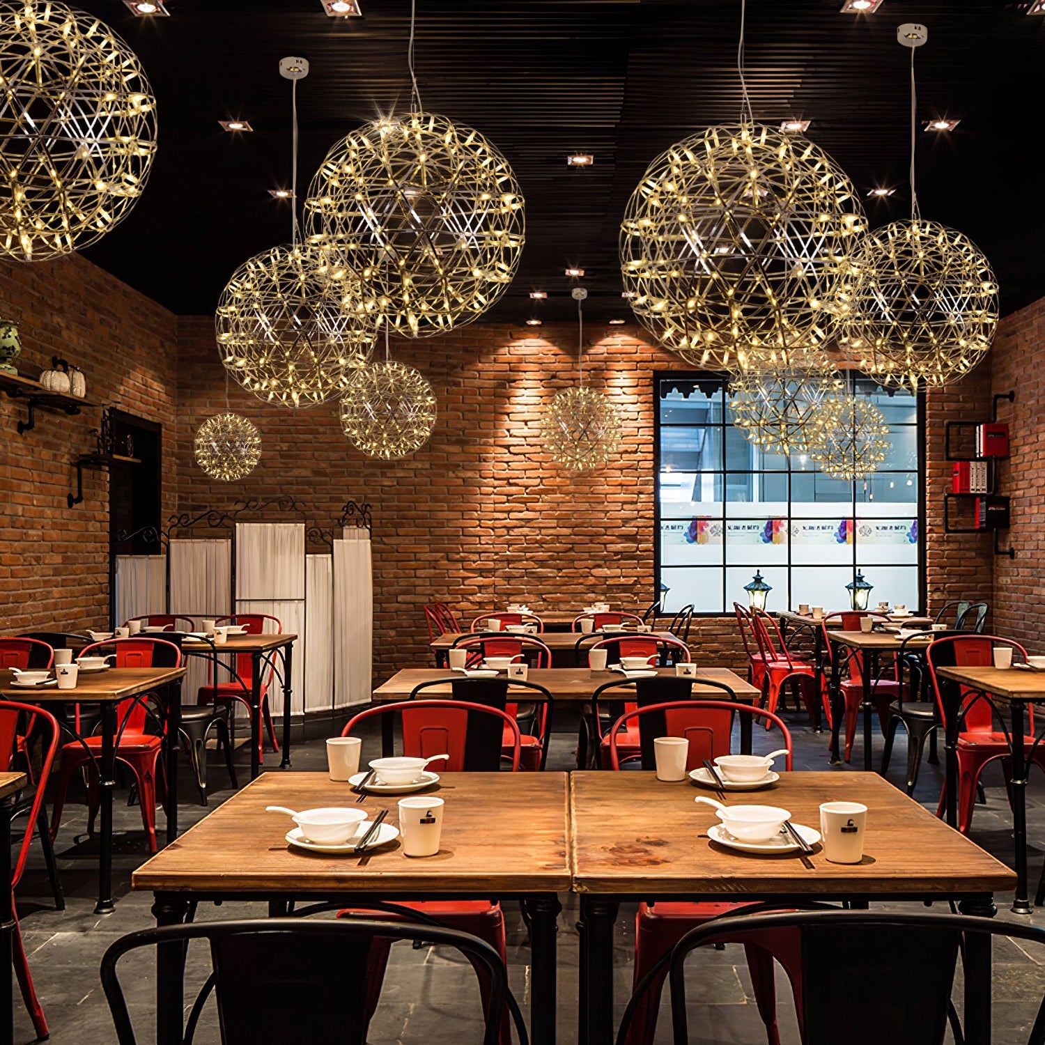 Spark Ball Pendant Light, Stainless Steel Sphere, Warm White LED