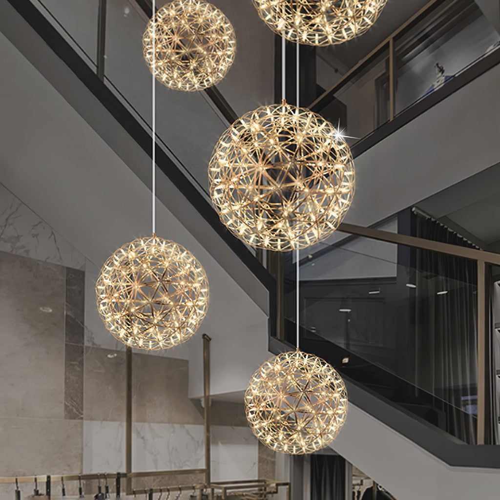 Spark Ball Pendant Light, Stainless Steel Sphere, Warm White LED