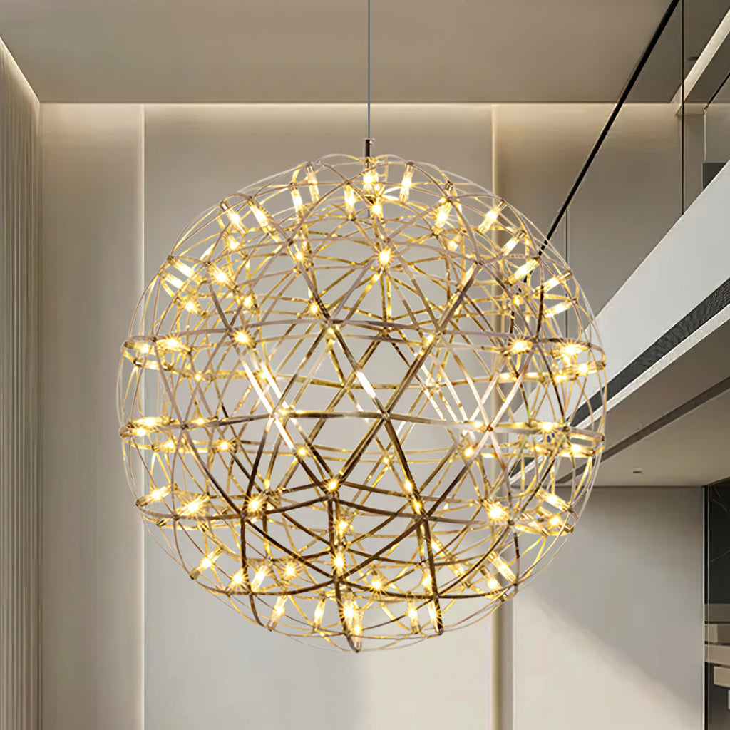 Spark Ball Pendant Light, Stainless Steel Sphere, Warm White LED