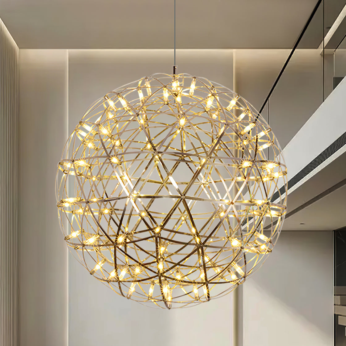 Spark Ball Pendant Light, Stainless Steel Sphere, Warm White LED