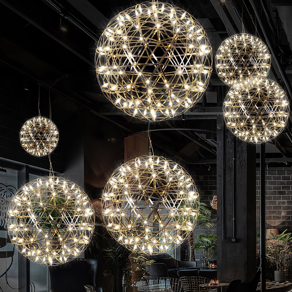 Spark Ball Pendant Light, Stainless Steel Sphere, Warm White LED