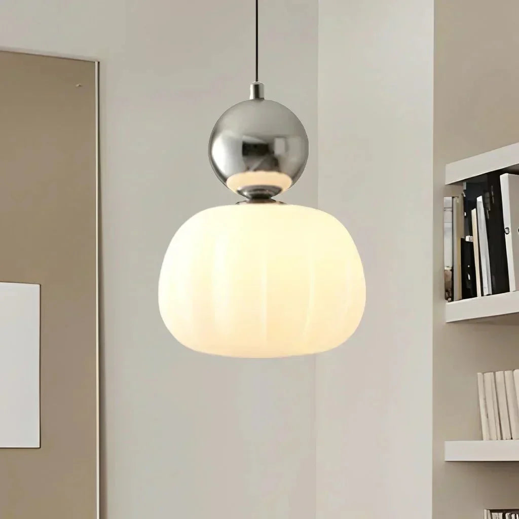 Pendant Light With Sphere Diffuser And Metallic Accents, 12-Inch