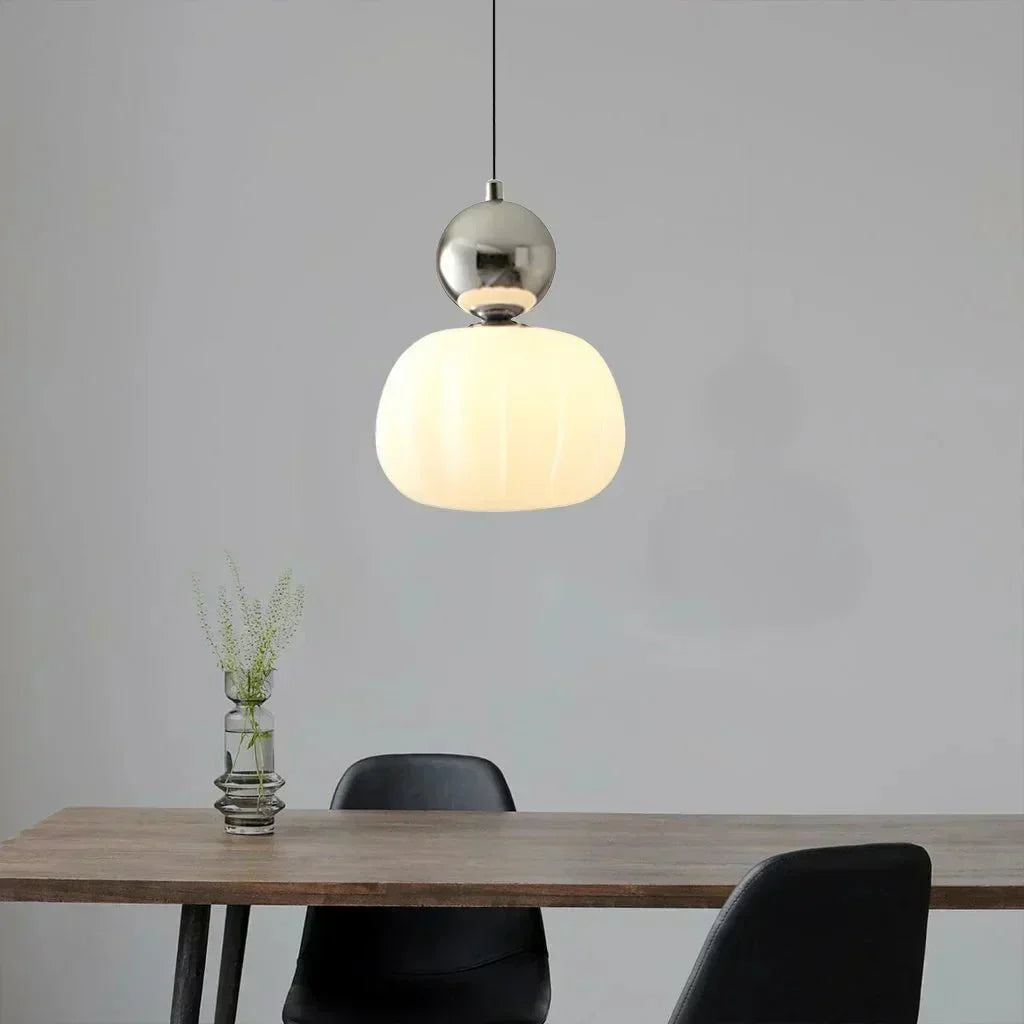 Pendant Light With Sphere Diffuser And Metallic Accents, 12-Inch
