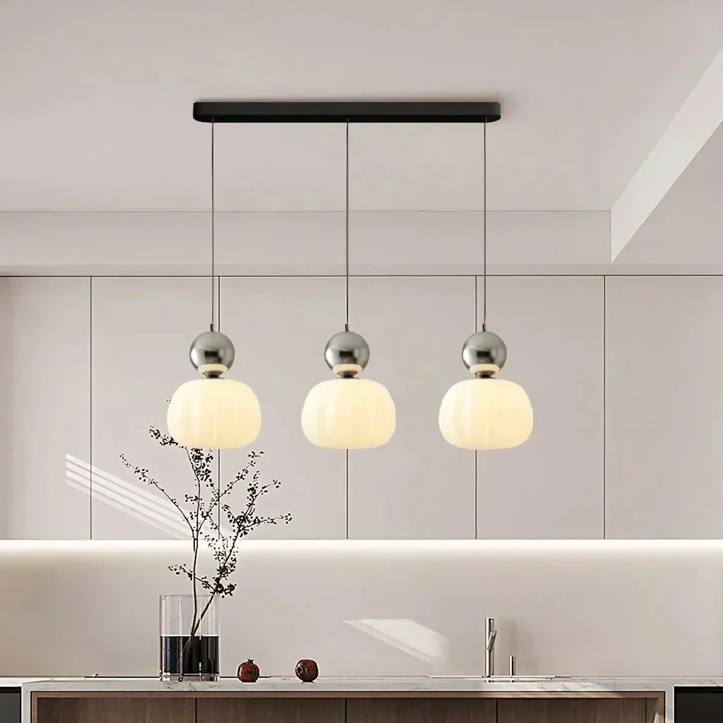Pendant Light With Sphere Diffuser And Metallic Accents, 12-Inch