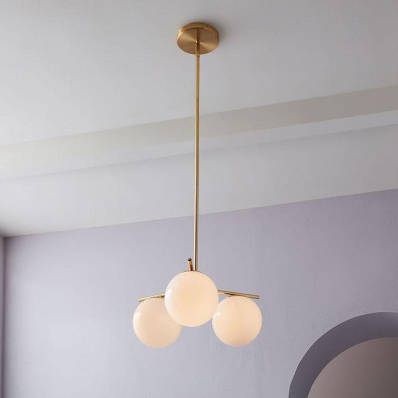 Lustra Sphere & Stem Brass Chandelier With Glass Globe Shades