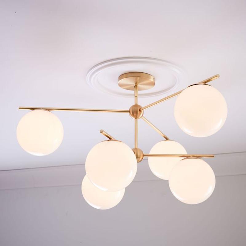 Lustra Sphere & Stem Brass Chandelier With Glass Globe Shades