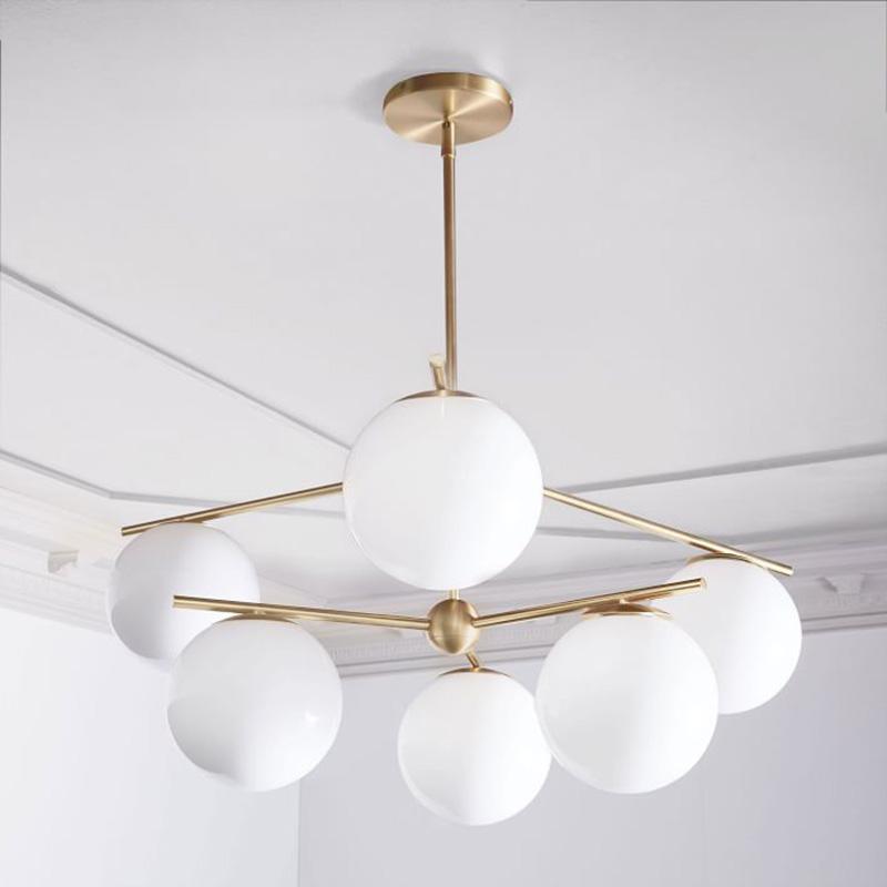 Lustra Sphere & Stem Brass Chandelier With Glass Globe Shades