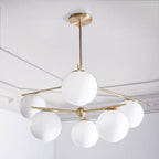 Lustra Sphere & Stem Brass Chandelier With Glass Globe Shades