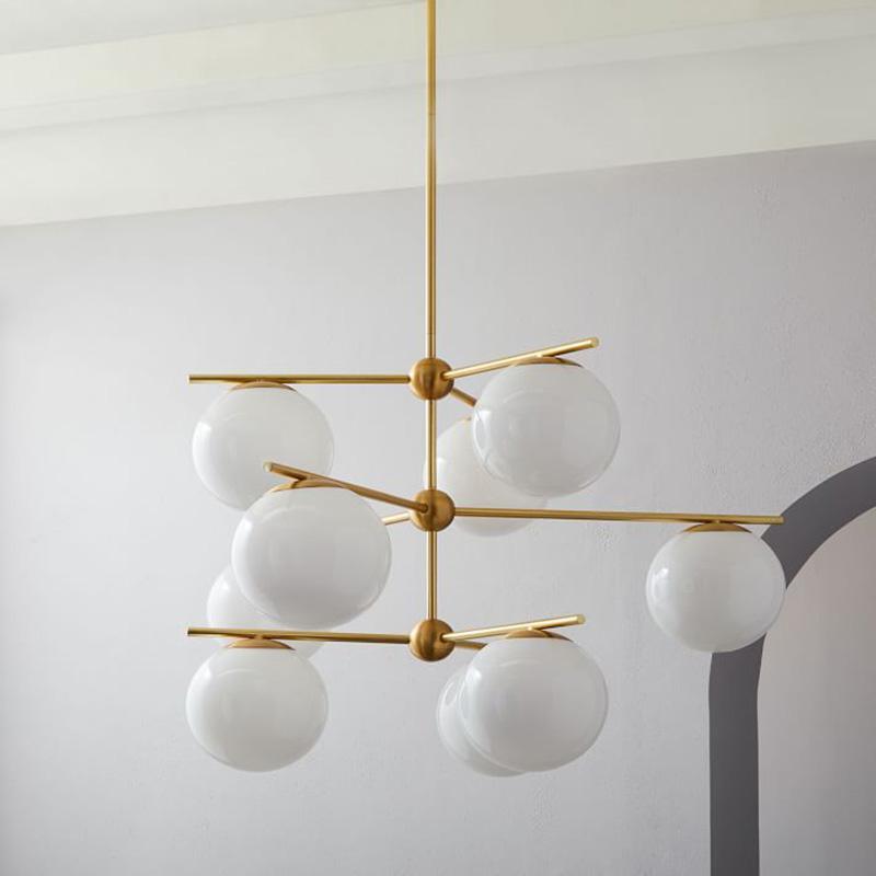 Lustra Sphere & Stem Brass Chandelier With Glass Globe Shades