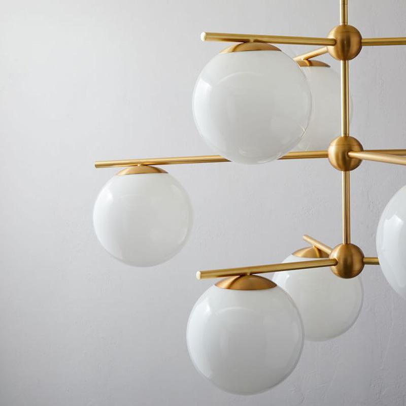Lustra Sphere & Stem Brass Chandelier With Glass Globe Shades