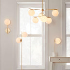 Lustra Sphere & Stem Brass Chandelier With Glass Globe Shades