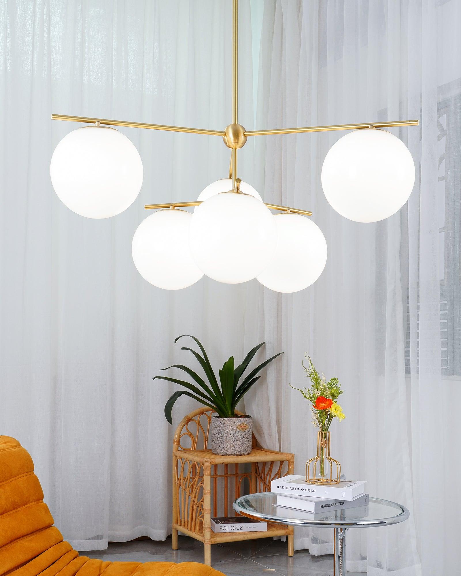 Lustra Sphere & Stem Brass Chandelier With Glass Globe Shades