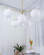 Lustra Sphere & Stem Brass Chandelier With Glass Globe Shades
