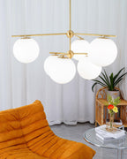 Lustra Sphere & Stem Brass Chandelier With Glass Globe Shades
