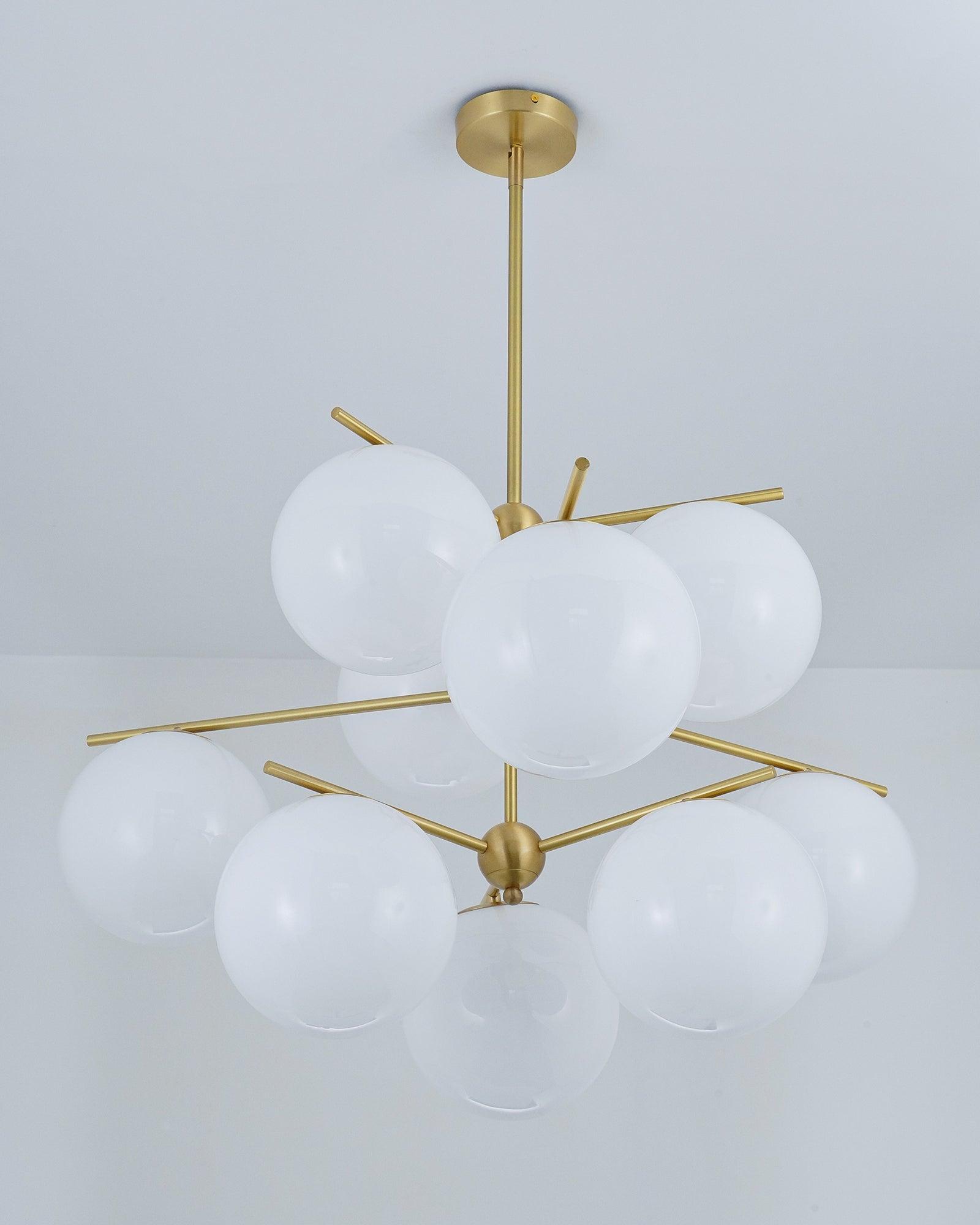 Lustra Sphere & Stem Brass Chandelier With Glass Globe Shades