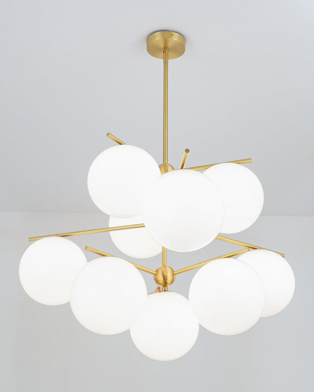 Lustra Sphere & Stem Brass Chandelier With Glass Globe Shades