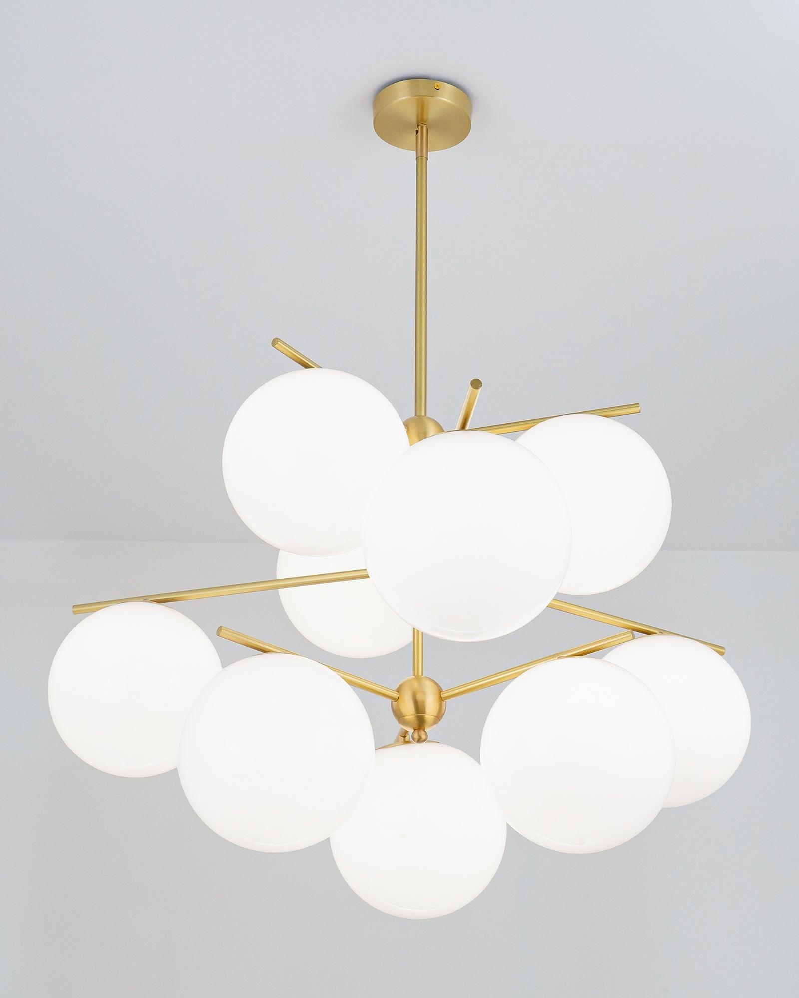 Lustra Sphere & Stem Brass Chandelier With Glass Globe Shades