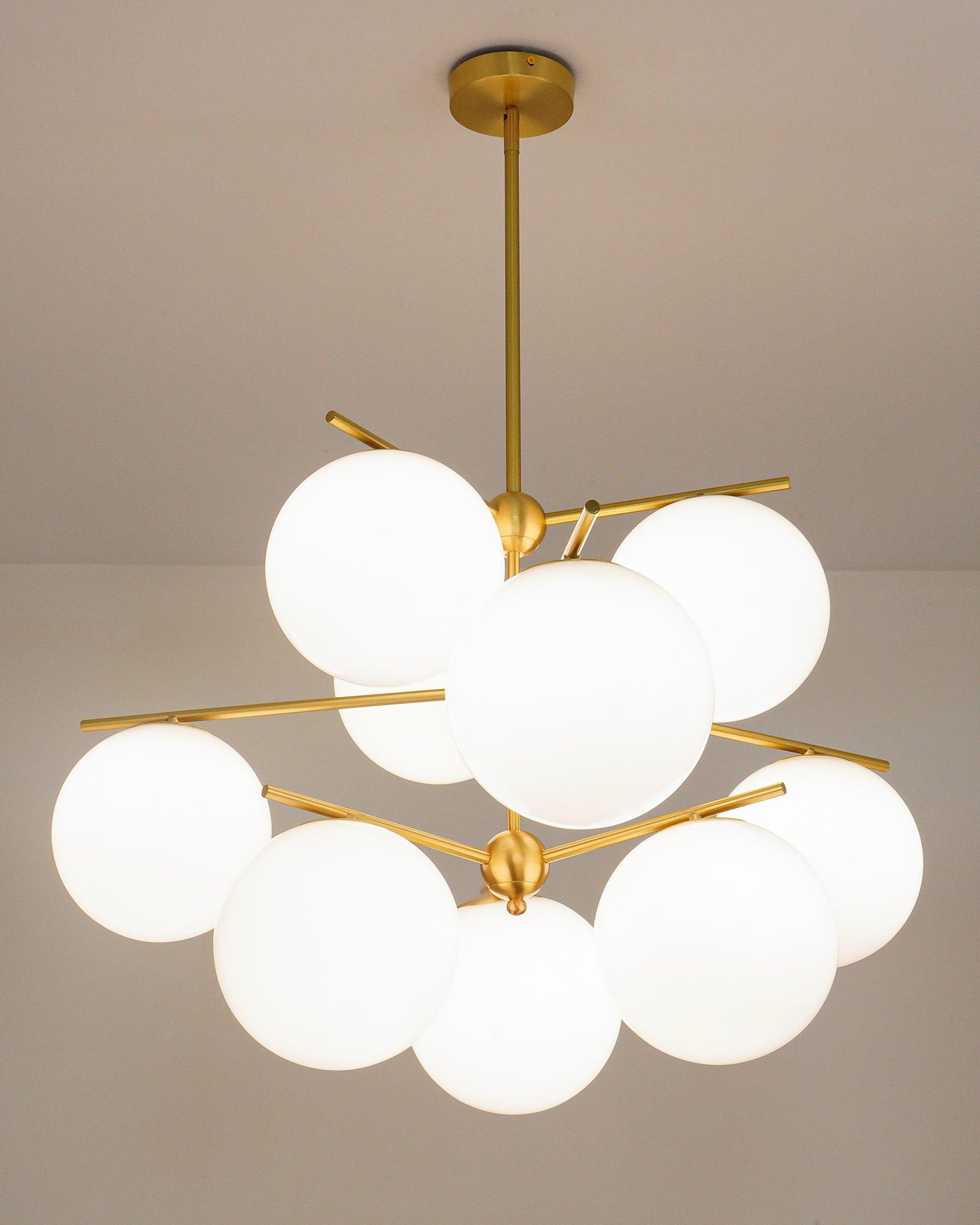 Lustra Sphere & Stem Brass Chandelier With Glass Globe Shades