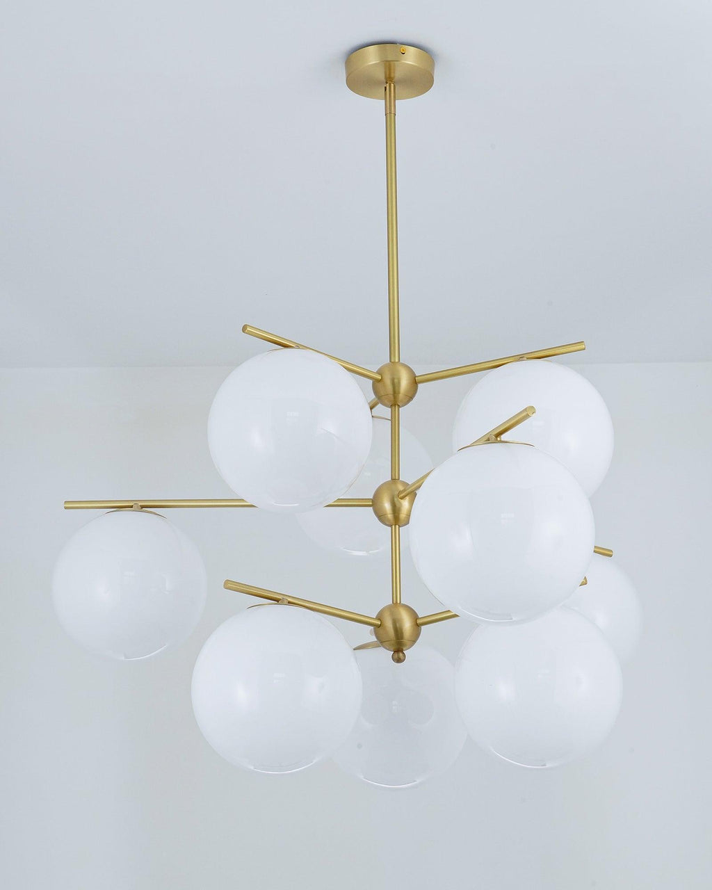 Lustra Sphere & Stem Brass Chandelier With Glass Globe Shades