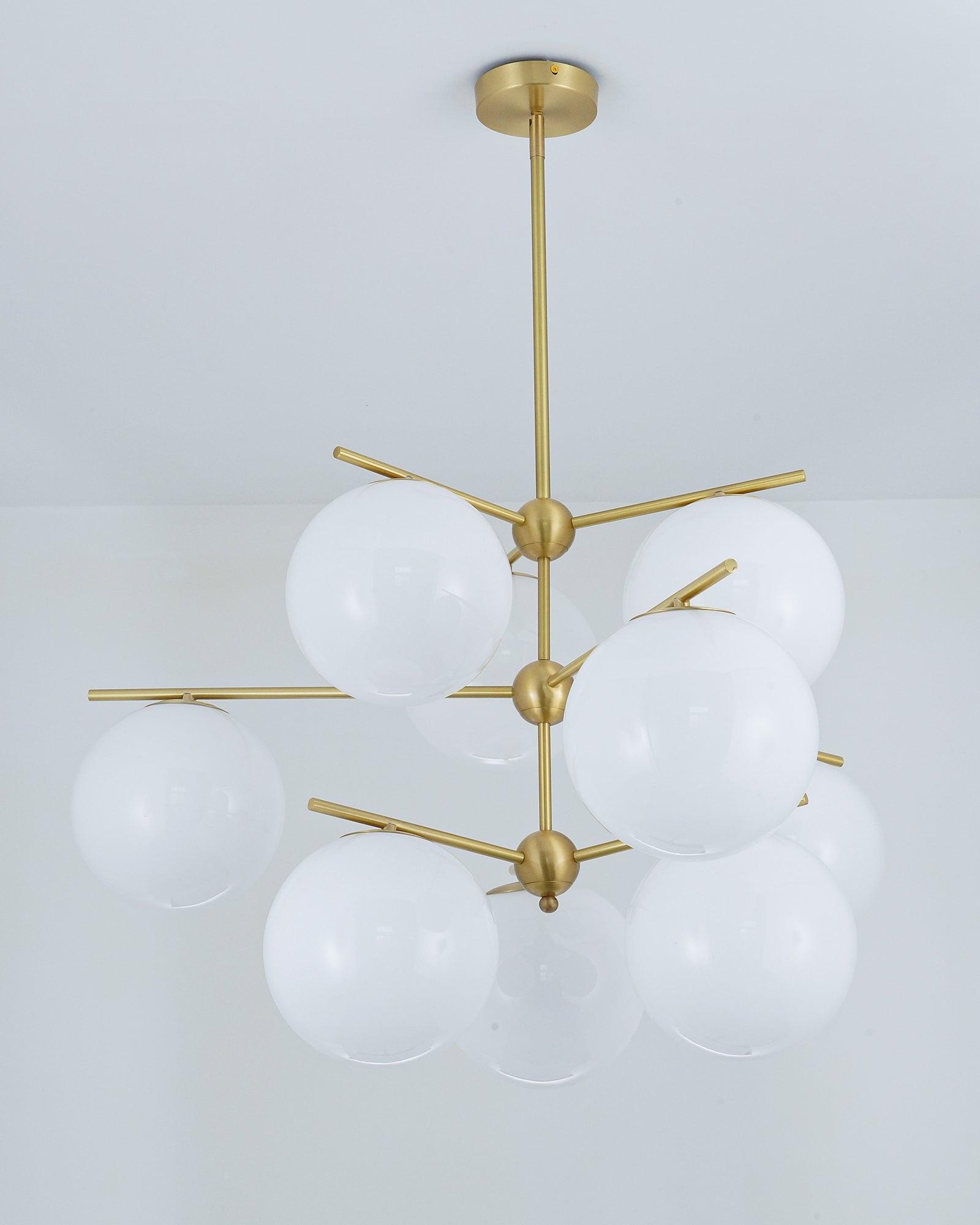Lustra Sphere & Stem Brass Chandelier With Glass Globe Shades