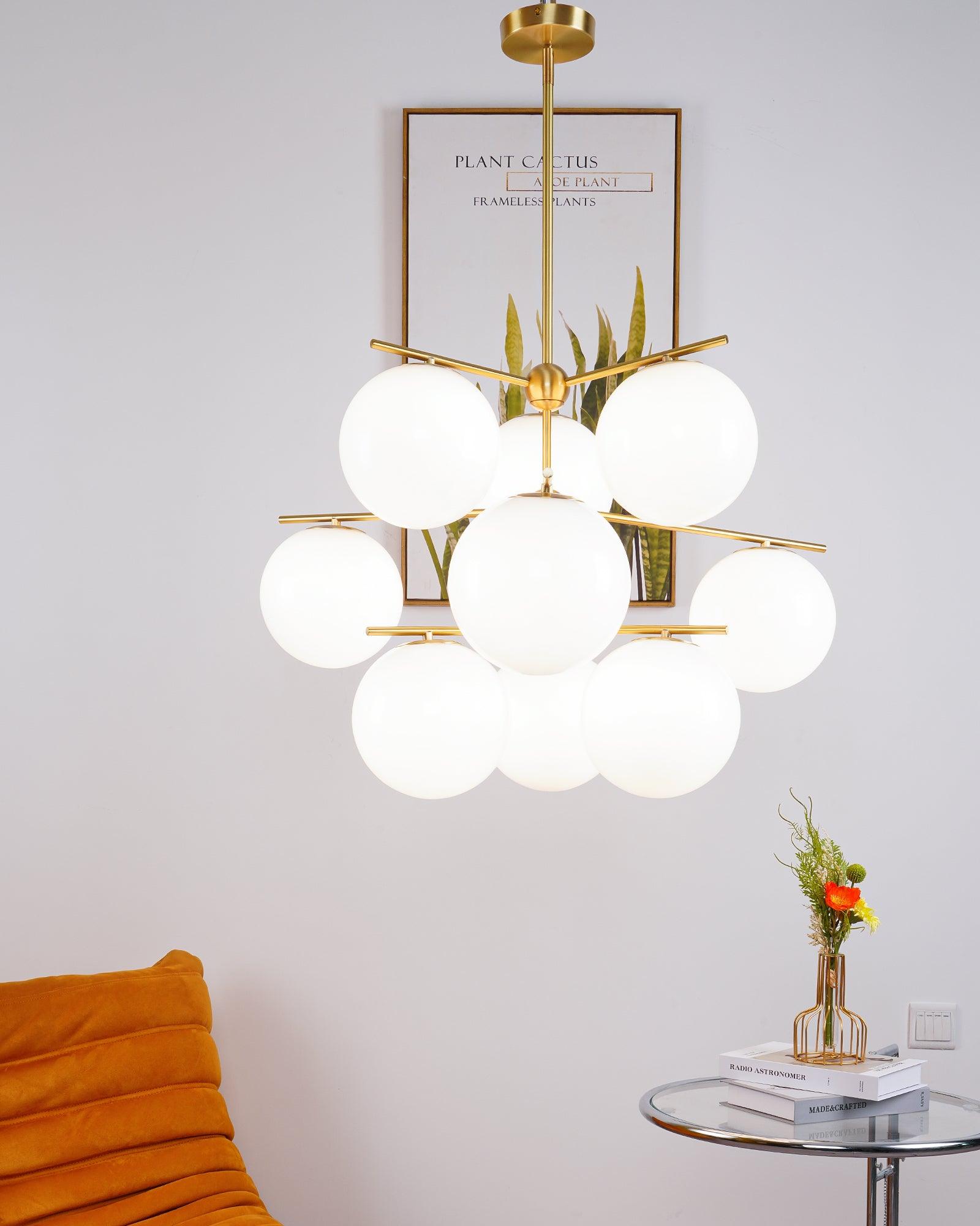 Lustra Sphere & Stem Brass Chandelier With Glass Globe Shades
