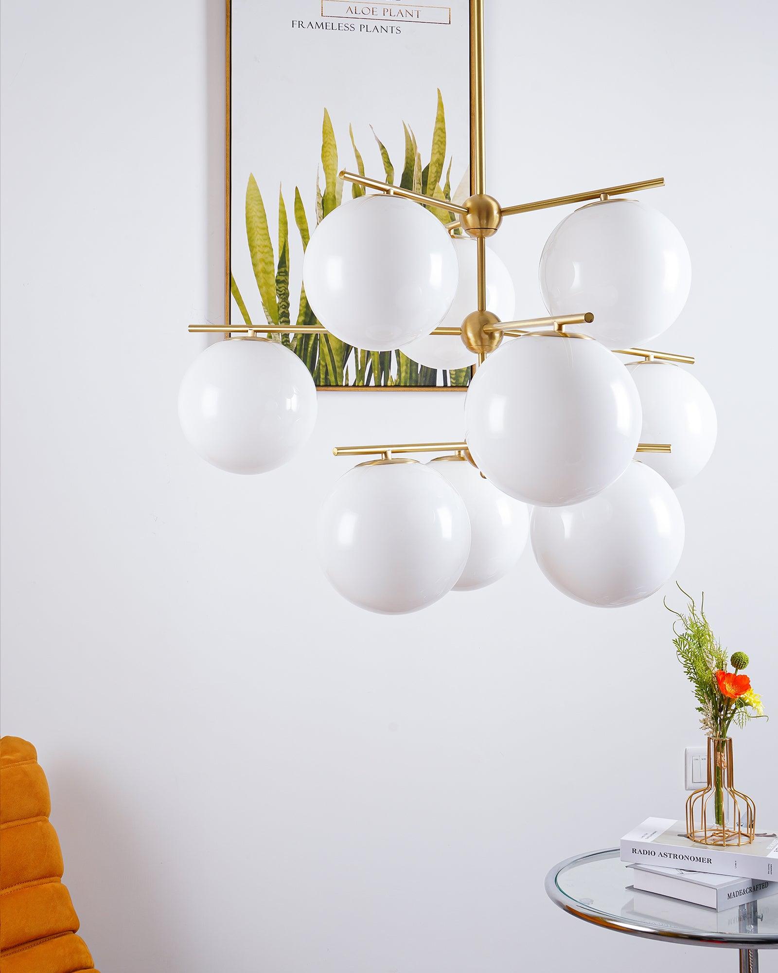Lustra Sphere & Stem Brass Chandelier With Glass Globe Shades