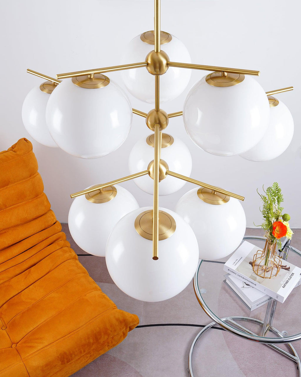 Lustra Sphere & Stem Brass Chandelier With Glass Globe Shades